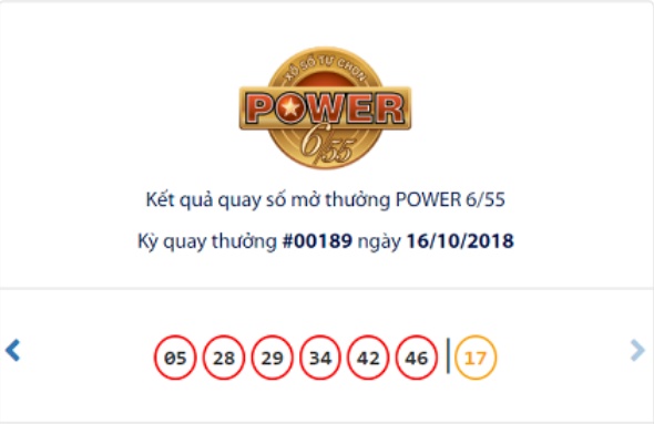Kết quả quay số mở thưởng xổ số Power 6/55 ngày 16/10 chotlo.com